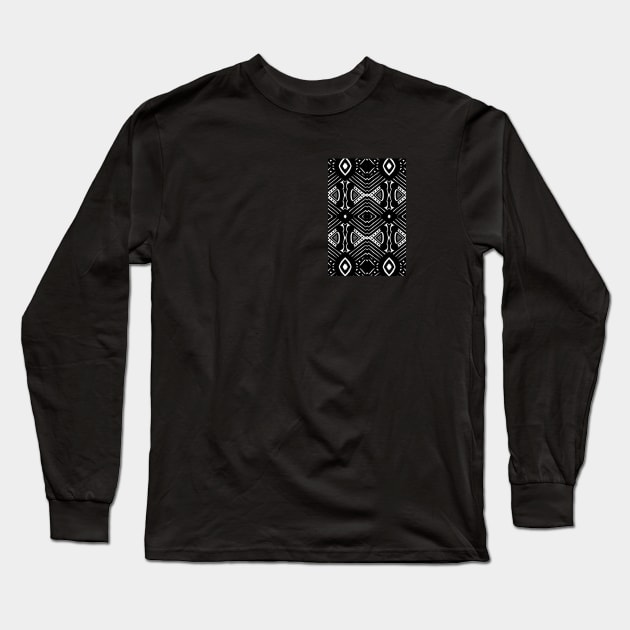 Beautiful symmetrical pattern african wax print fabric black and white Long Sleeve T-Shirt by Tony Cisse Art Originals